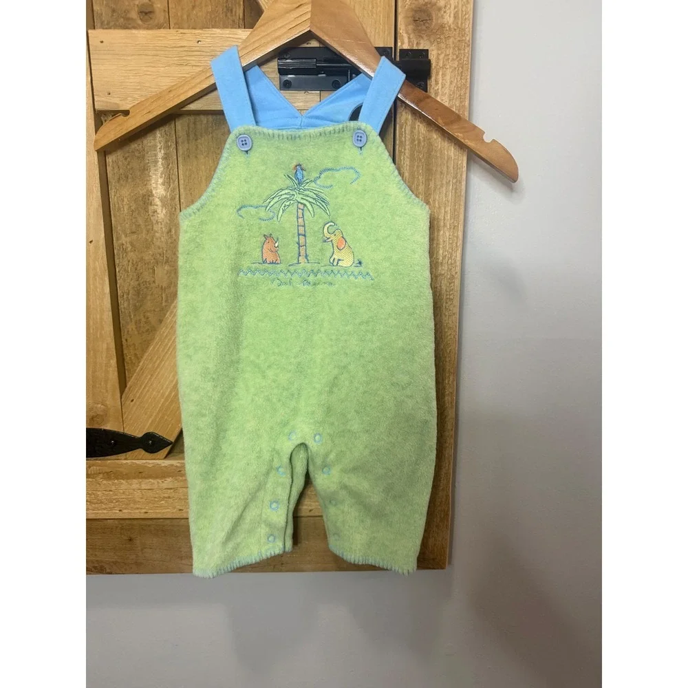 Vintage Carters Baby Yoko Ono Lennon Fleece Overalls Green Jungle 6-9M 2002